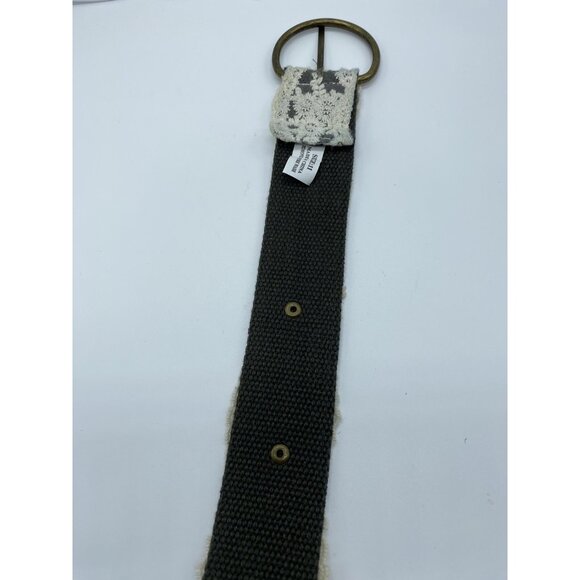 Green Beige Lace Women's Canvas Belt with Rivets Size 11 41.5" End2End x 1.75" - Picture 5 of 12